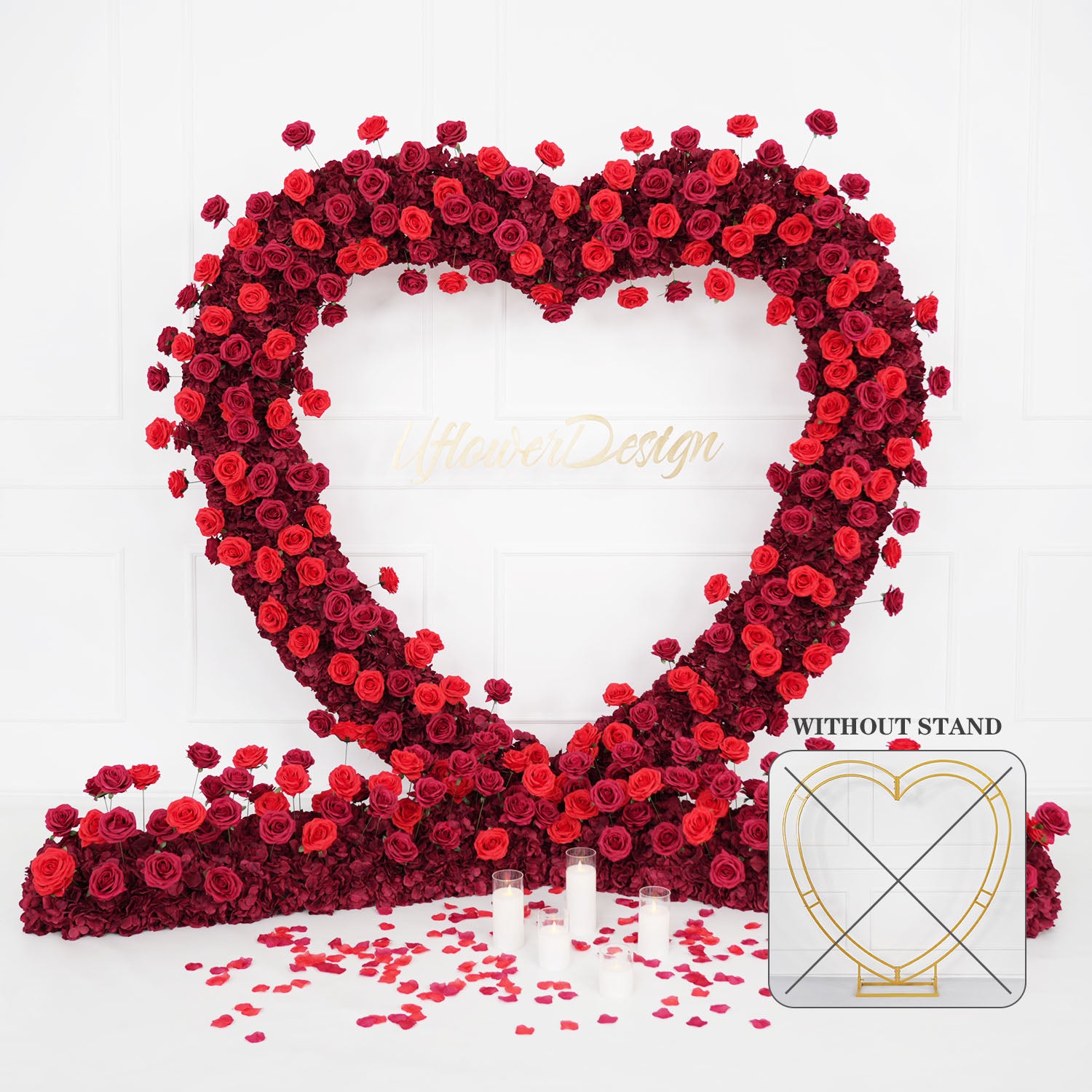 2m*2m(78.7 inch * 78.7 inch) Red Rose Heart Shape With Flower Row*2 Without Stand